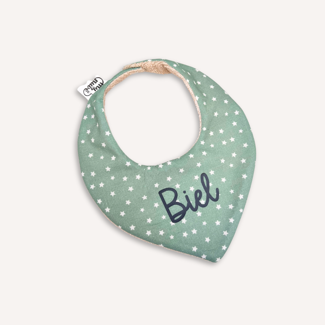 Babero bambú estrellas fondo mint