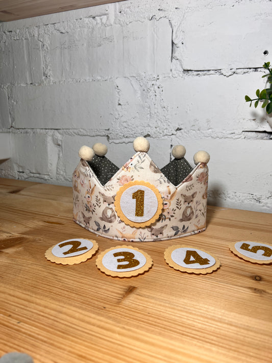 Corona cumpleaños reversible Animalitos bosque