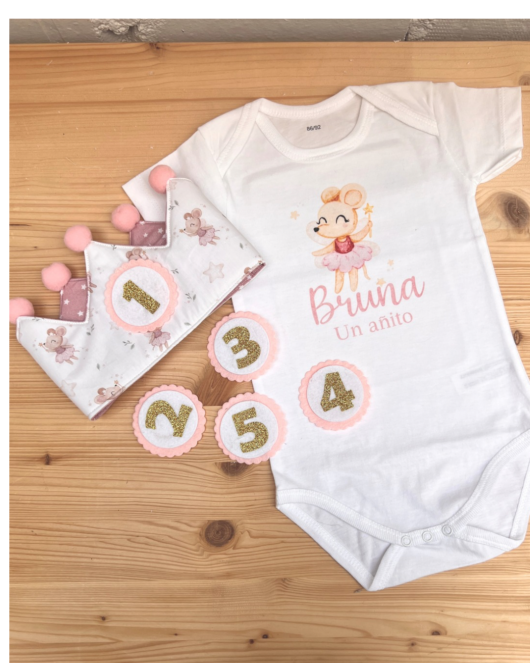 Pack Cumple ratoncitas corona con camiseta o body 1 año