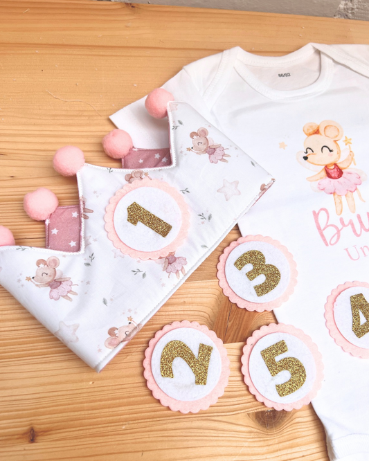 Pack Cumple ratoncitas corona con camiseta o body 1 año